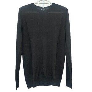 Men’s Merino Wool Blend Black Slim Fit Crewneck Sweater Small